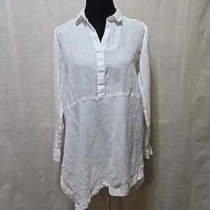 J. Jill Love Linen Women's XS Long Sleeve Asymmetrical Hem Tunic Shirt White